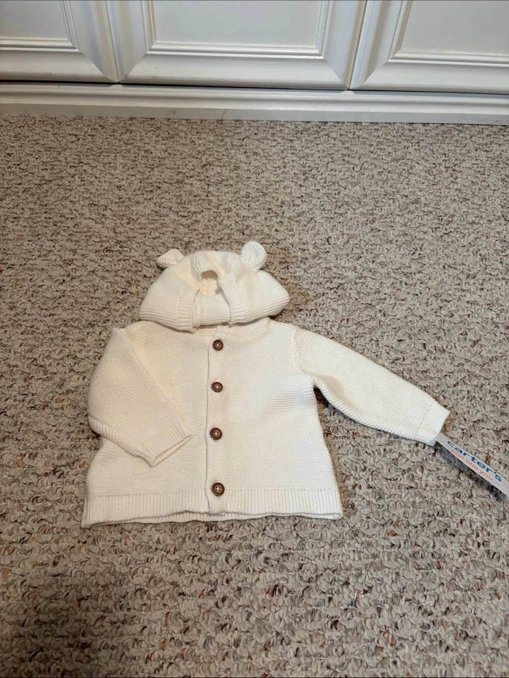 Carter's Cream Knit Hooded Sweater with Bear Ears